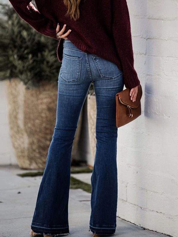 Damen-Fit-Stretch-Jeans mit offenem Rand und ausgestelltem Schnitt
