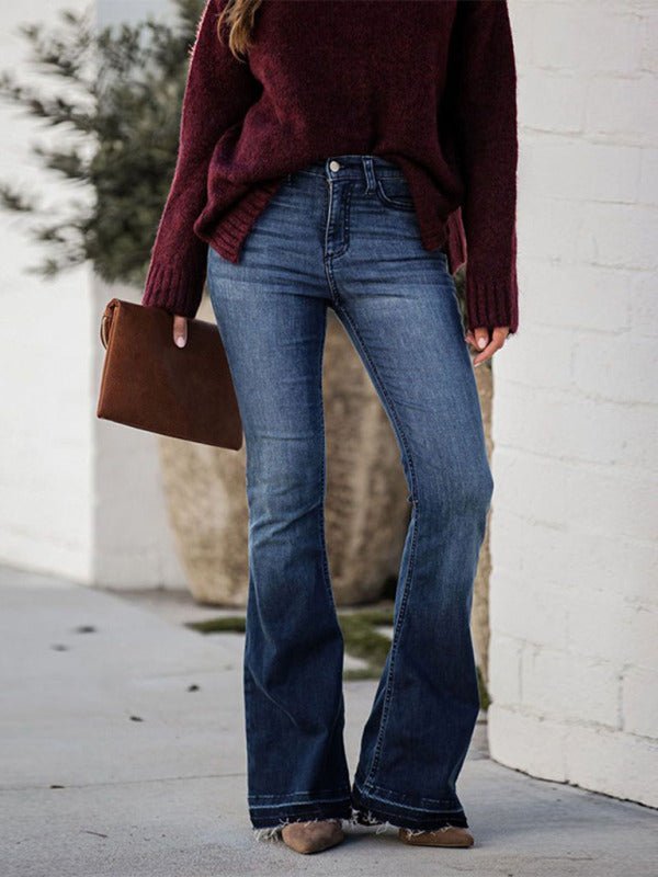 Damen-Fit-Stretch-Jeans mit offenem Rand und ausgestelltem Schnitt