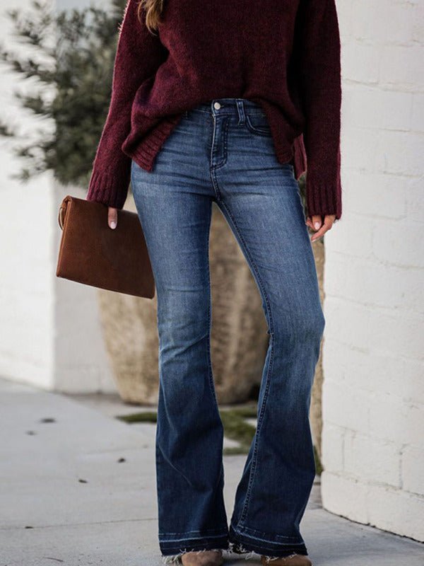 Damen-Fit-Stretch-Jeans mit offenem Rand und ausgestelltem Schnitt