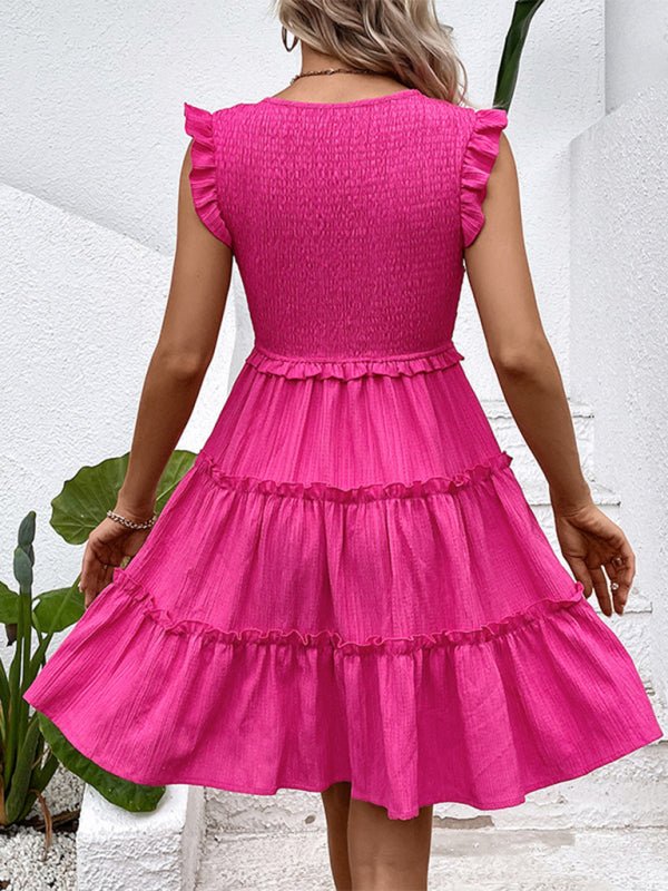 Neues, modisches, ärmelloses, einfarbiges Kleid mit Rock