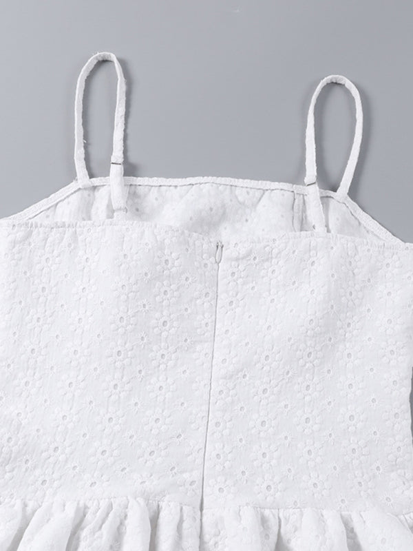 Neues Sling Slim-Taillen-Schlankheitskleid mit französischer Stickerei und Saum