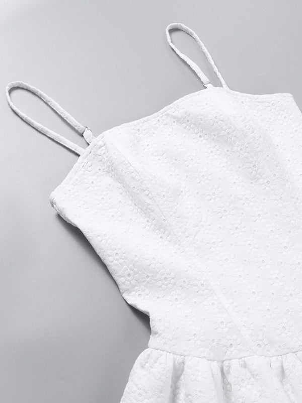 Neues Sling Slim-Taillen-Schlankheitskleid mit französischer Stickerei und Saum