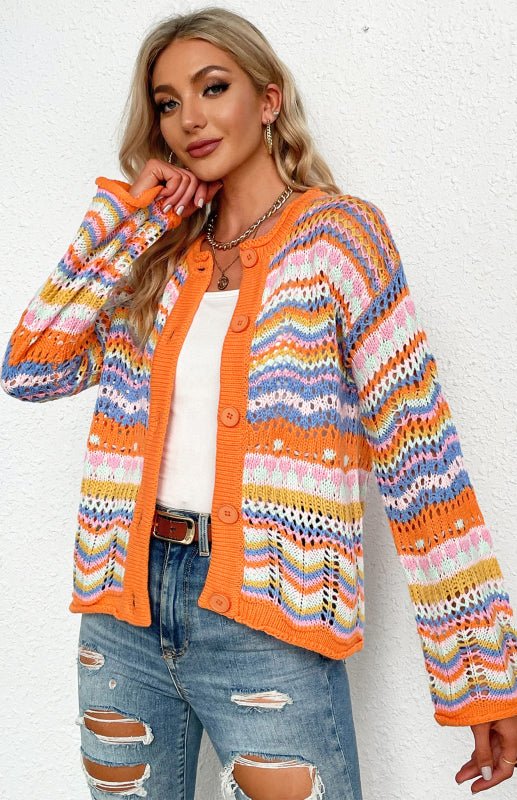 New Striped Loose Rainbow Knitted Cardigan