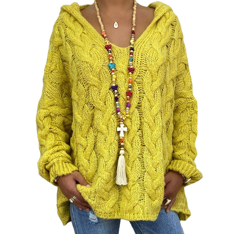 Pull ample à capuche et manches longues pour femme