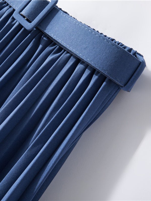 Jupe plissée mi-longue ceinture haute jupe trapèze polyvalente