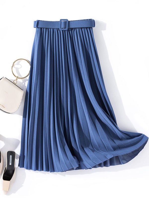 Jupe plissée mi-longue ceinture haute jupe trapèze polyvalente