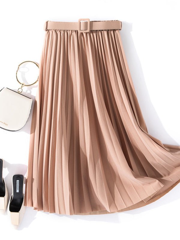 Jupe plissée mi-longue ceinture haute jupe trapèze polyvalente
