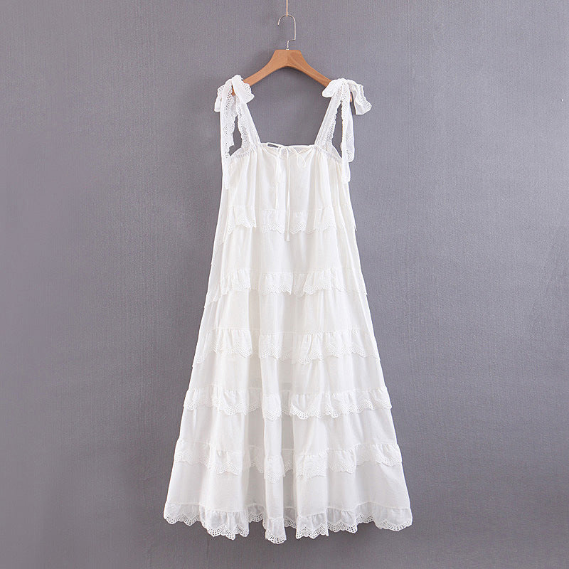 Robe à ourlet long multicouche en dentelle plissée pour femmes