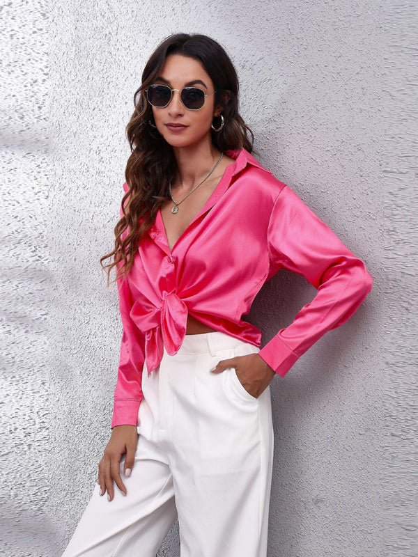 Seding-Shirt Damen-Satin-Seiden-Langarmshirt