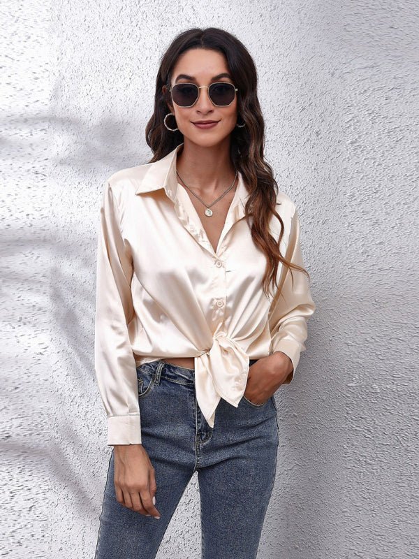 Seding-Shirt Damen-Satin-Seiden-Langarmshirt