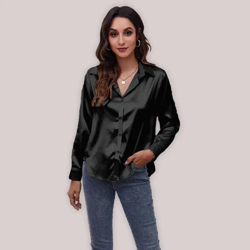 Seding-Shirt Damen-Satin-Seiden-Langarmshirt