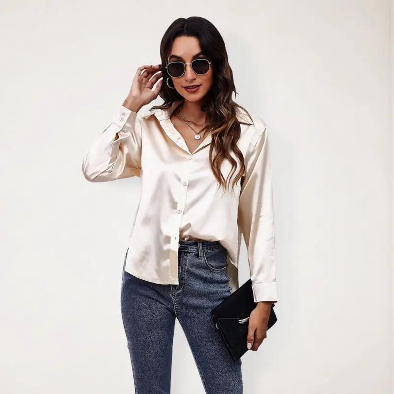 Seding-Shirt Damen-Satin-Seiden-Langarmshirt