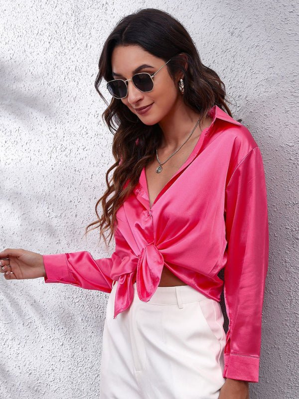 Seding-Shirt Damen-Satin-Seiden-Langarmshirt