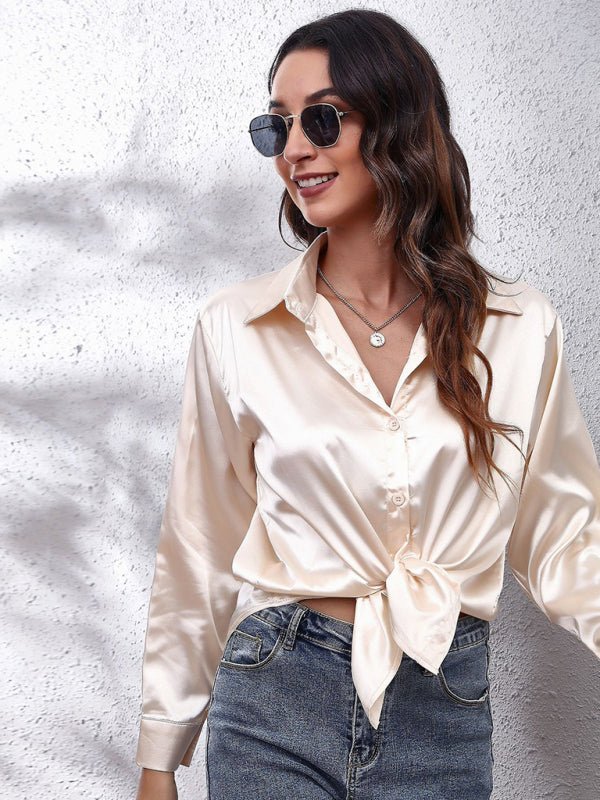 Seding-Shirt Damen-Satin-Seiden-Langarmshirt