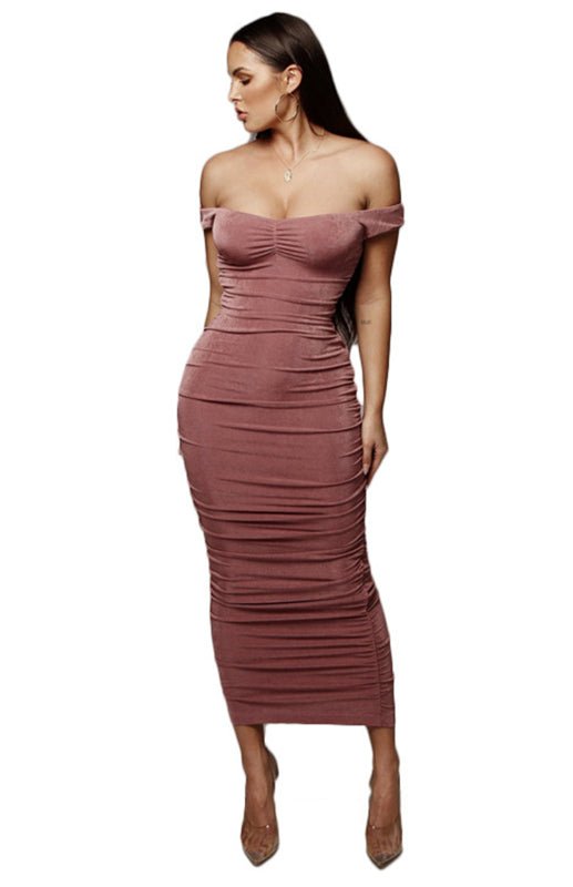 Sexy schulterfreies Faltenkleid