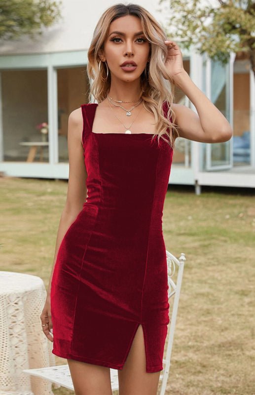 Sexy offenes, quadratisches Hals-Paket-Hüftkleid, schlankes Temperament-Kleid