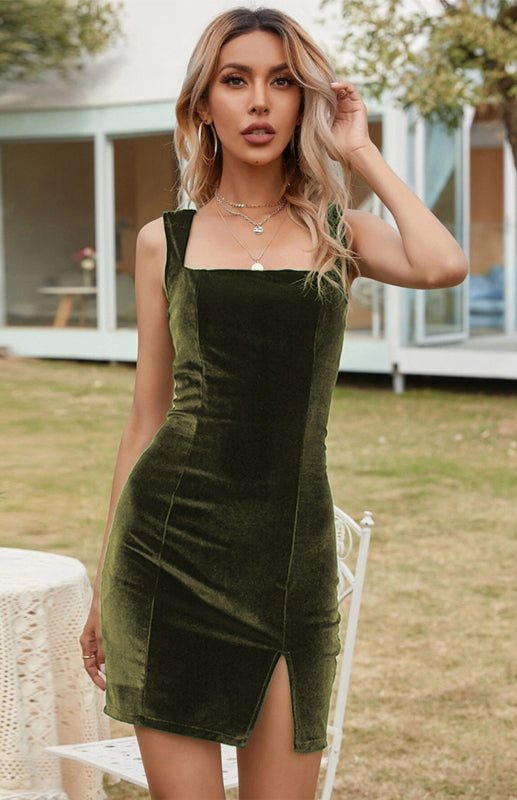 Sexy offenes, quadratisches Hals-Paket-Hüftkleid, schlankes Temperament-Kleid