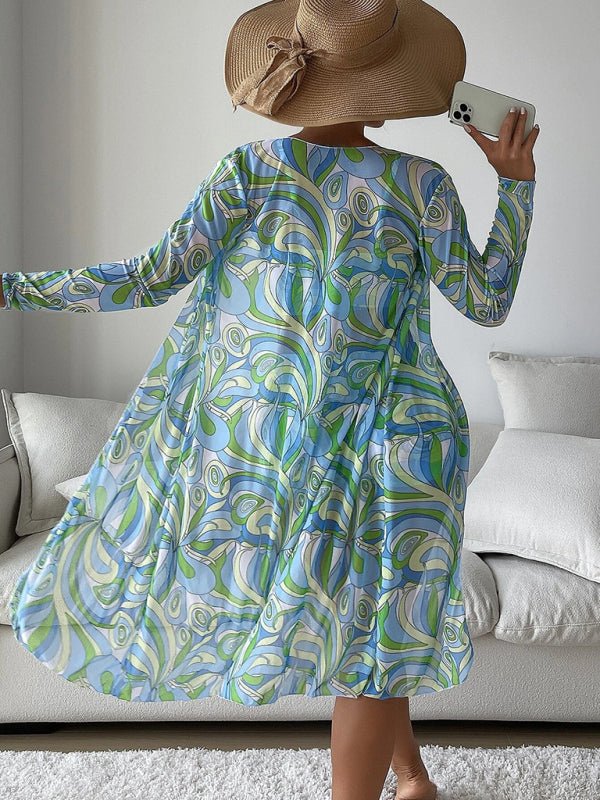 Bikini trois pièces fendu, taille haute, manches longues, chemisier avec cordon de serrage