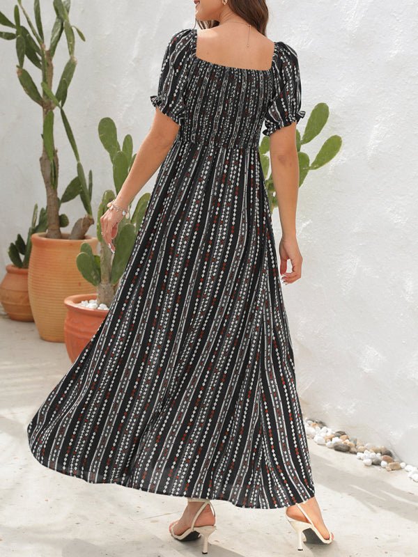 Robe fendue imprimée à rayures verticales Robe de vacances à une épaule