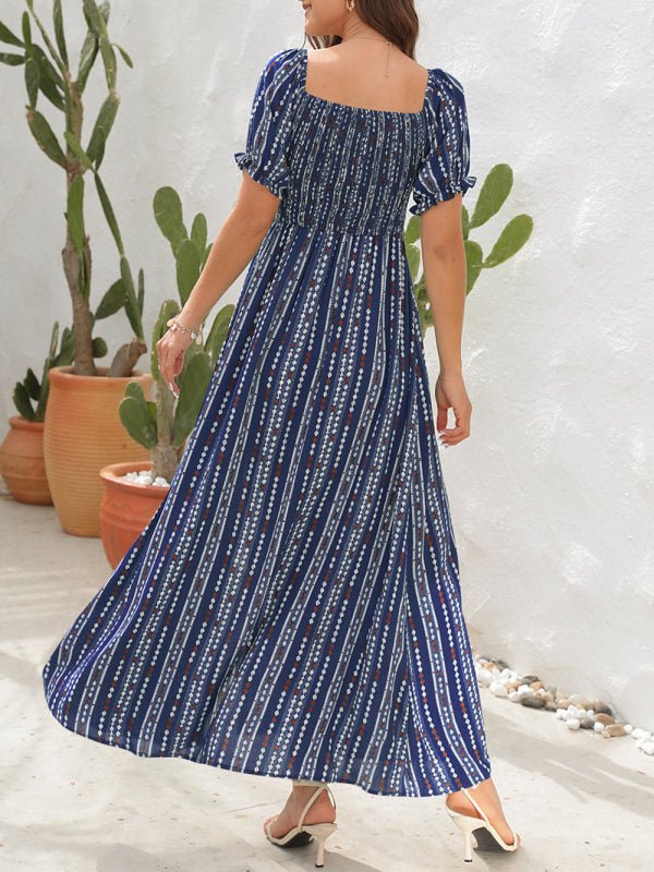 Robe fendue imprimée à rayures verticales Robe de vacances à une épaule