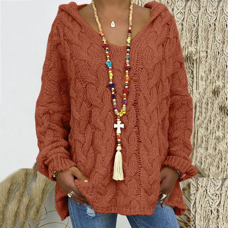 Pull ample à capuche et manches longues pour femme