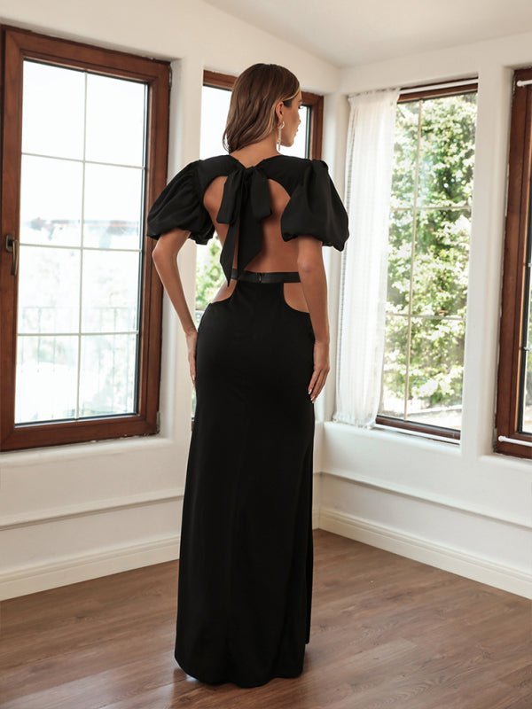 Neues, angesagtes, sexy Partykleid mit langem Rock und Puffärmeln für Damen
