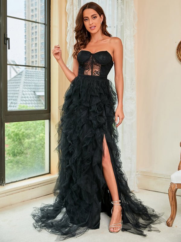 Frau Frühling Sommer Neue Große Größe Spitze Mesh Tube Top Sexy Kleid