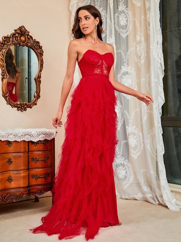 Frau Frühling Sommer Neue Große Größe Spitze Mesh Tube Top Sexy Kleid