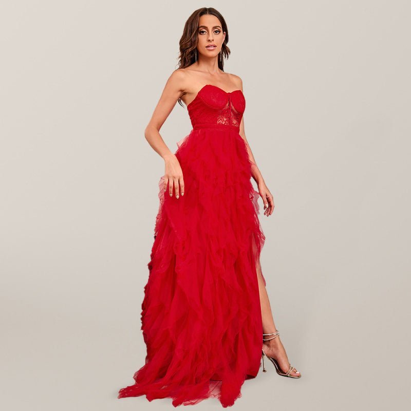 Frau Frühling Sommer Neue Große Größe Spitze Mesh Tube Top Sexy Kleid