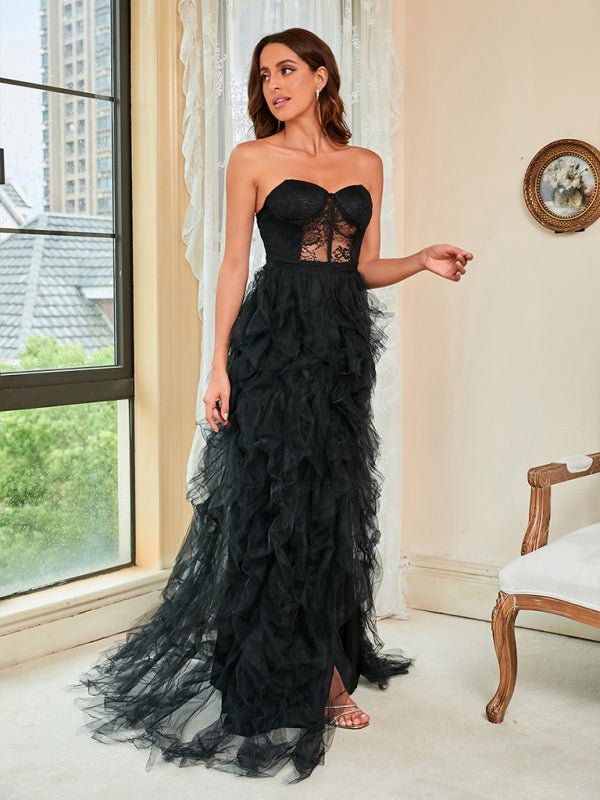 Frau Frühling Sommer Neue Große Größe Spitze Mesh Tube Top Sexy Kleid