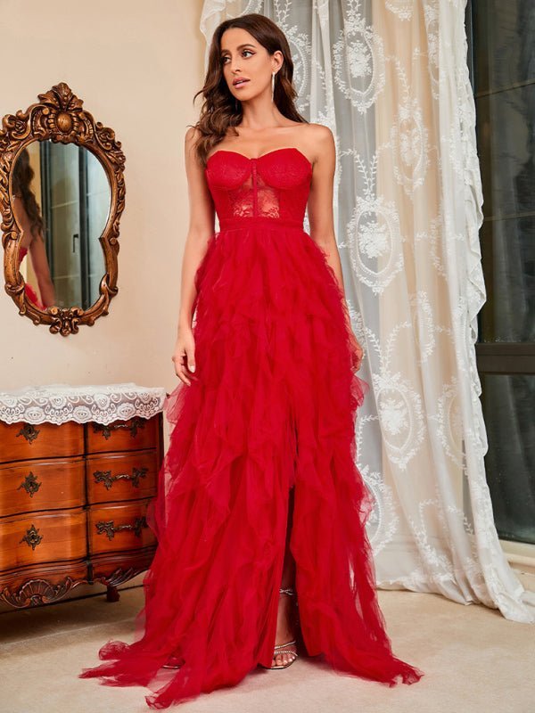Frau Frühling Sommer Neue Große Größe Spitze Mesh Tube Top Sexy Kleid