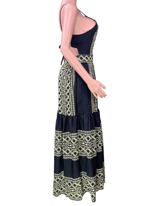 Robe bohème à imprimé ethnique pour femmes, col licou