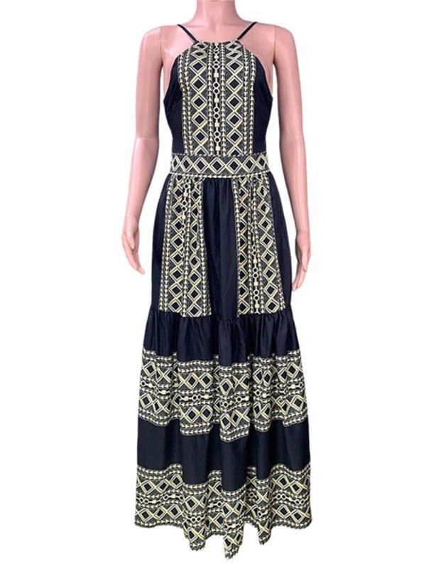 Robe bohème à imprimé ethnique pour femmes, col licou