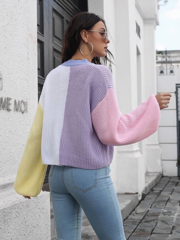 Cardigan en tricot color block pour femme, pull contrasté