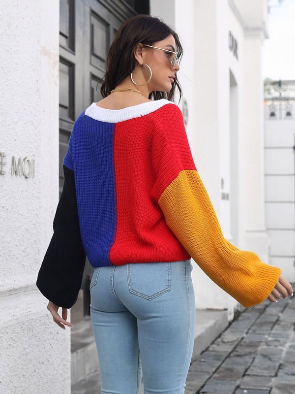 Cardigan en tricot color block pour femme, pull contrasté