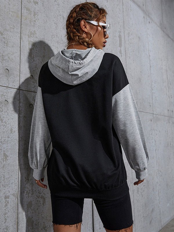 Sweat-shirt à capuche avec lettres imprimées color block pour femmes