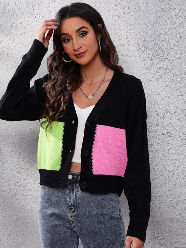 Damen-Strickjacke mit Kontrastnähten und langen Ärmeln
