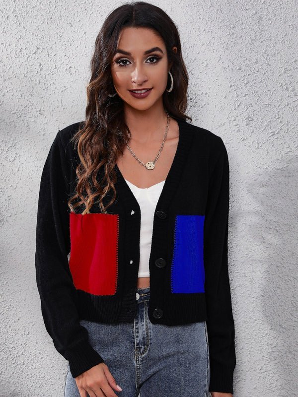 Damen-Strickjacke mit Kontrastnähten und langen Ärmeln