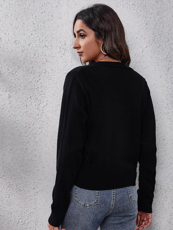 Damen-Strickjacke mit Kontrastnähten und langen Ärmeln