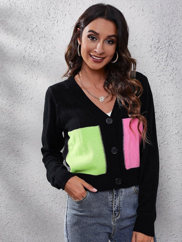 Damen-Strickjacke mit Kontrastnähten und langen Ärmeln