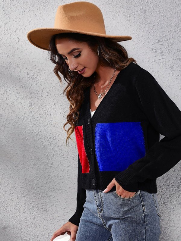 Damen-Strickjacke mit Kontrastnähten und langen Ärmeln