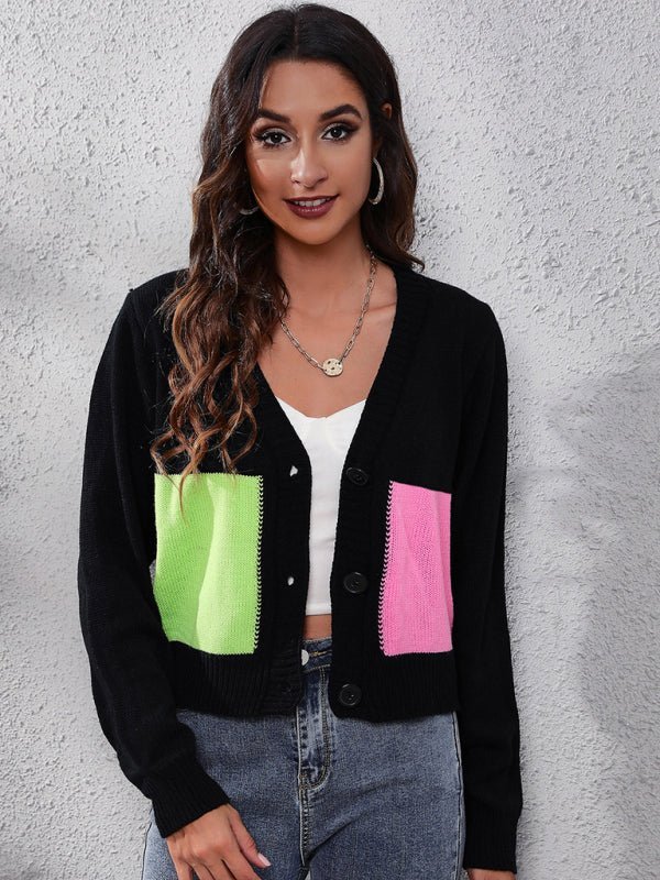Damen-Strickjacke mit Kontrastnähten und langen Ärmeln