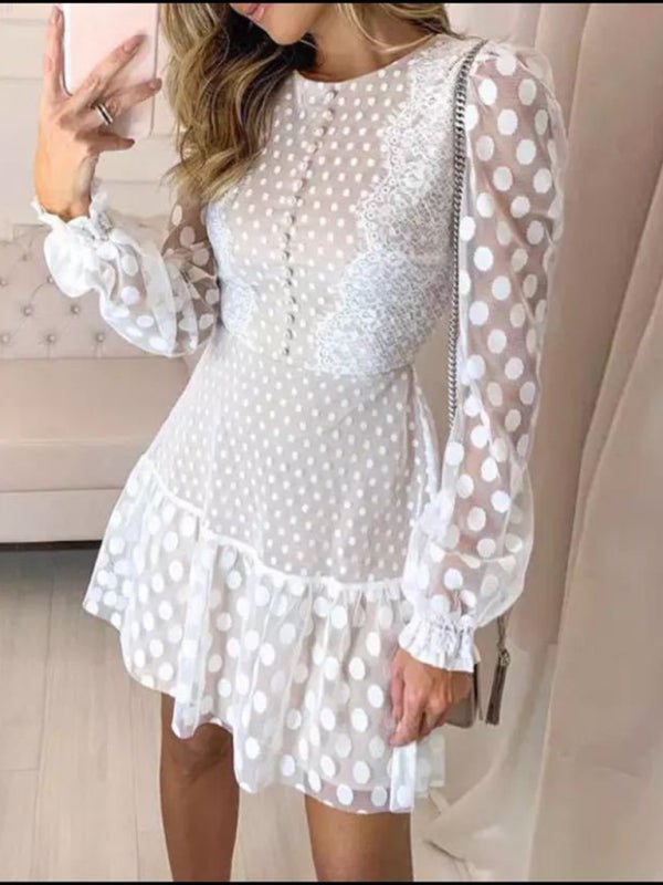 Elegantes, langärmliges Kleid aus Spitze mit gepunkteten Nähten für Damen