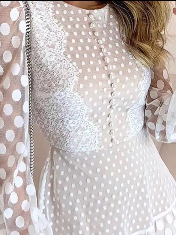 Elegantes, langärmliges Kleid aus Spitze mit gepunkteten Nähten für Damen