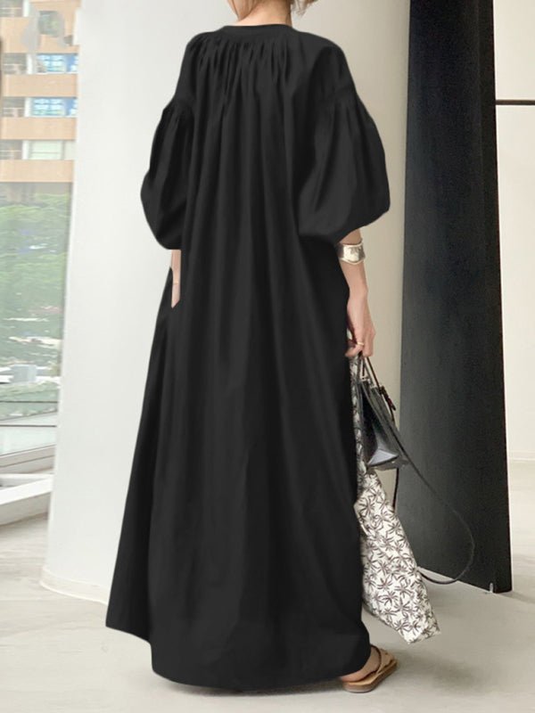Elegantes, einfarbiges Hemdkleid mit Ballonärmeln für Damen