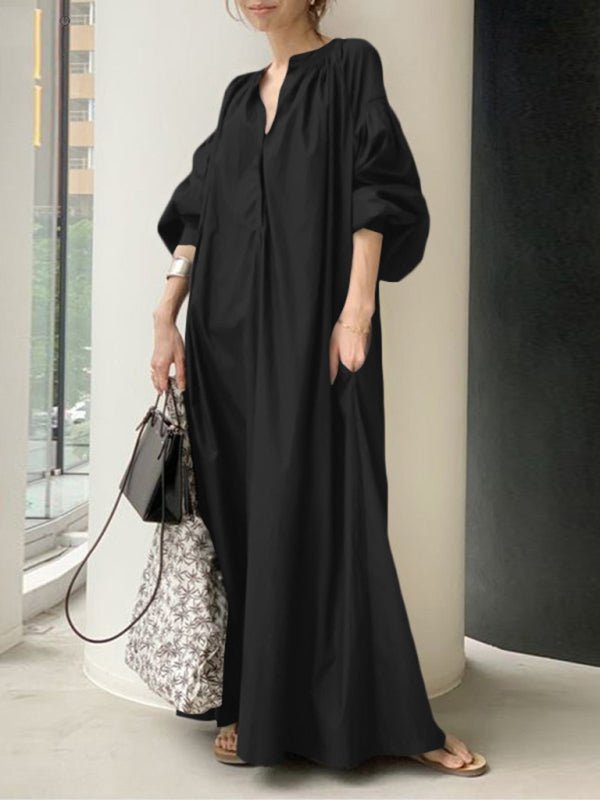 Elegantes, einfarbiges Hemdkleid mit Ballonärmeln für Damen