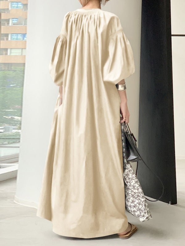 Elegantes, einfarbiges Hemdkleid mit Ballonärmeln für Damen