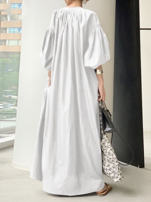 Elegantes, einfarbiges Hemdkleid mit Ballonärmeln für Damen