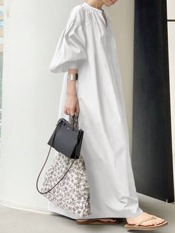 Elegantes, einfarbiges Hemdkleid mit Ballonärmeln für Damen