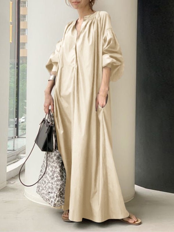 Elegantes, einfarbiges Hemdkleid mit Ballonärmeln für Damen